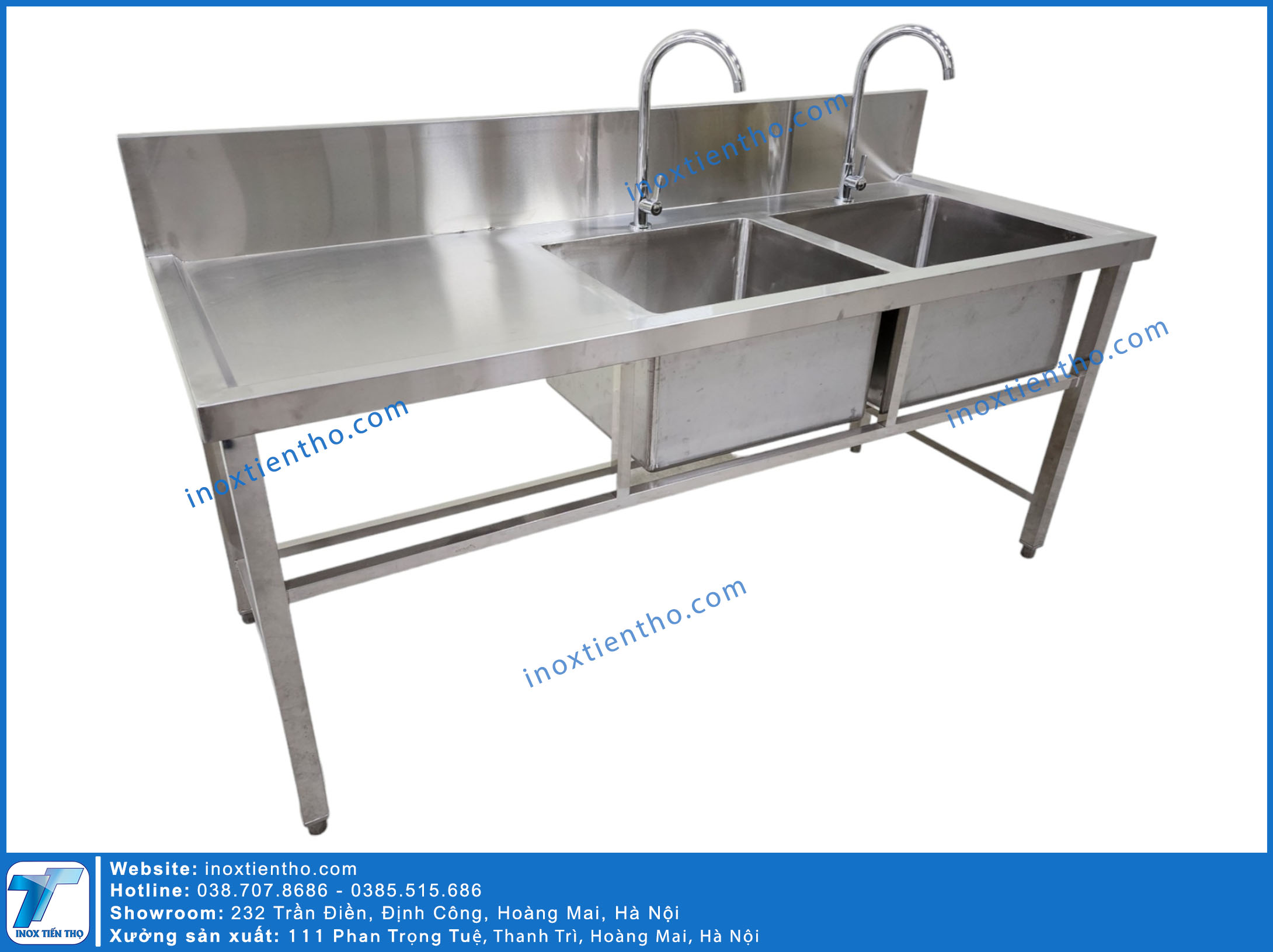 chậu rửa 2 hố bàn lêch trái